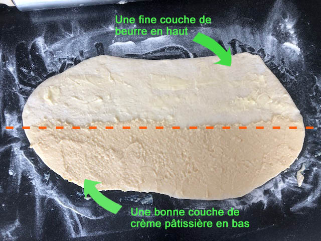 On insère le beurre et la crème pâtissière