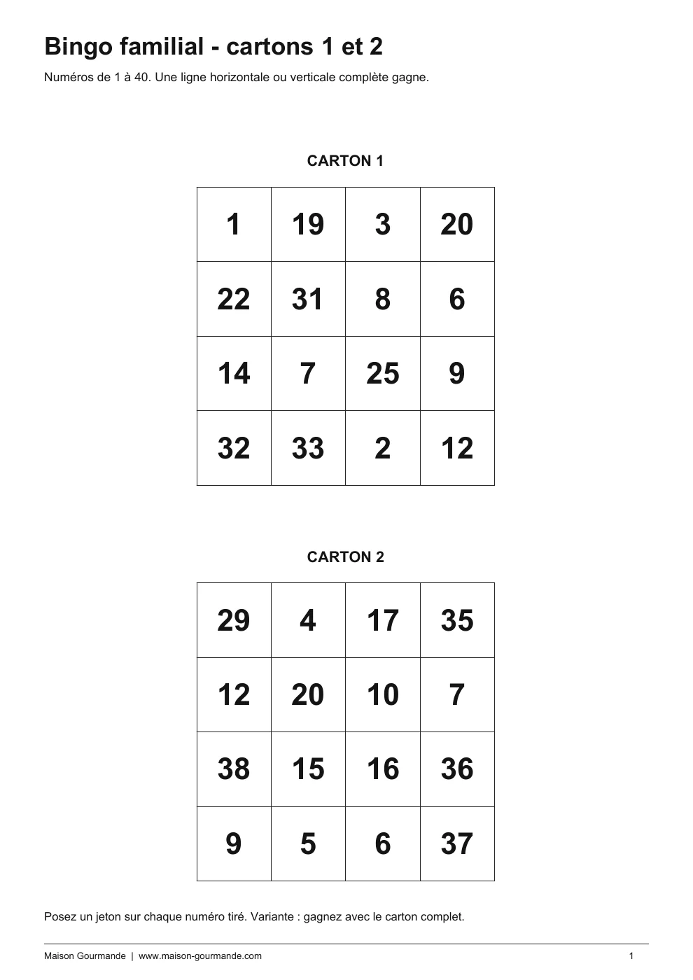 Bingo - 6 cartons - page 1