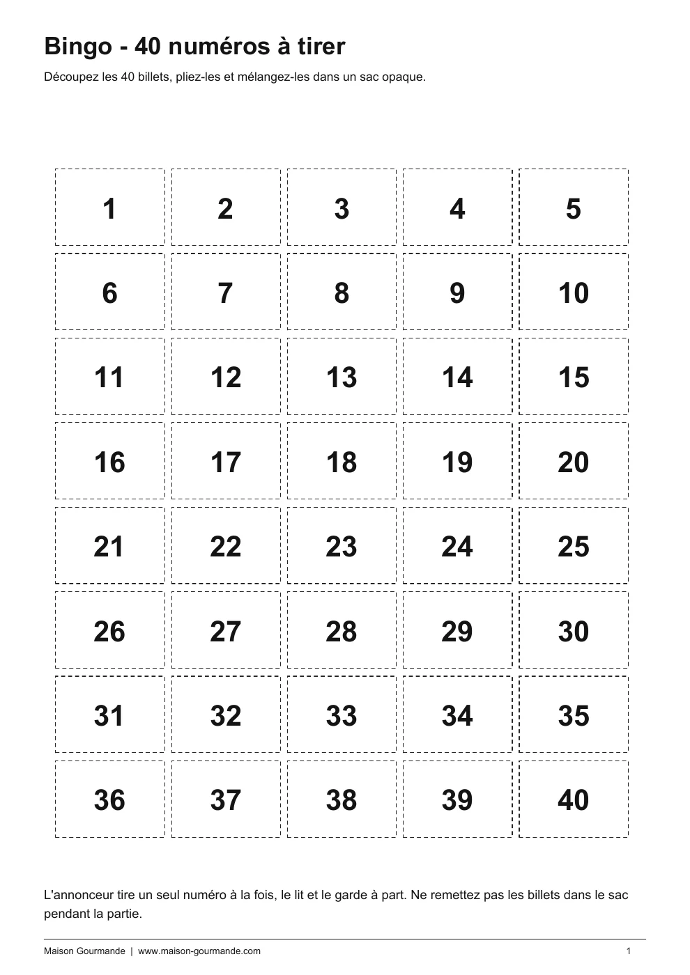 Bingo - numéros tirage - page 1