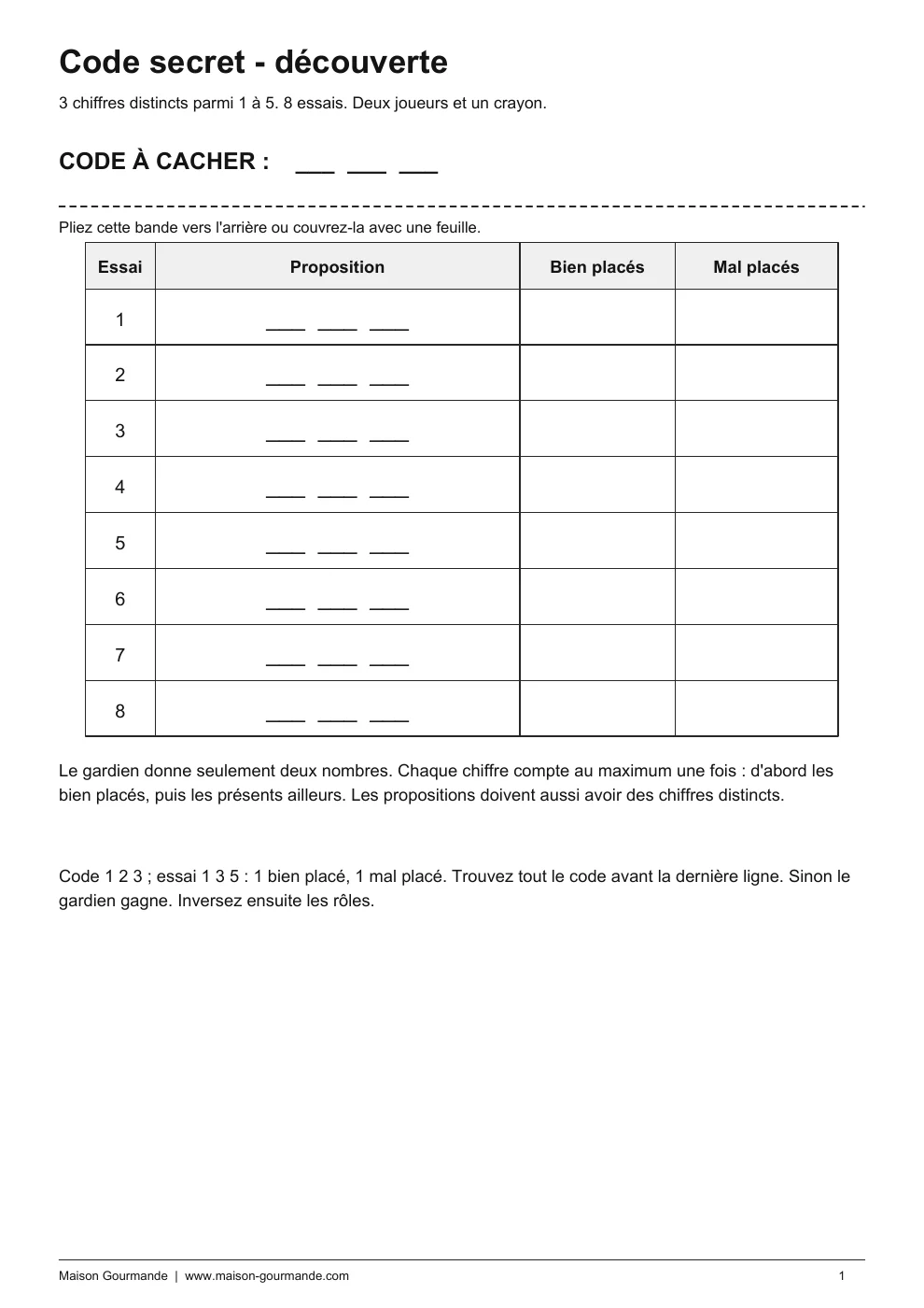 Code secret - découverte - page 1