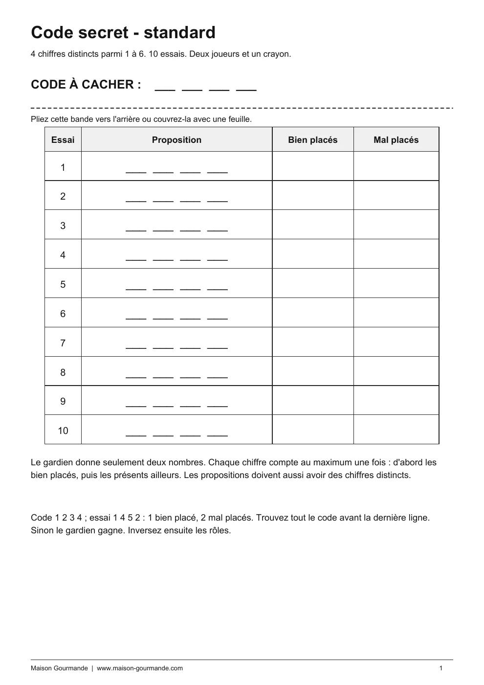 Code secret - standard - page 1