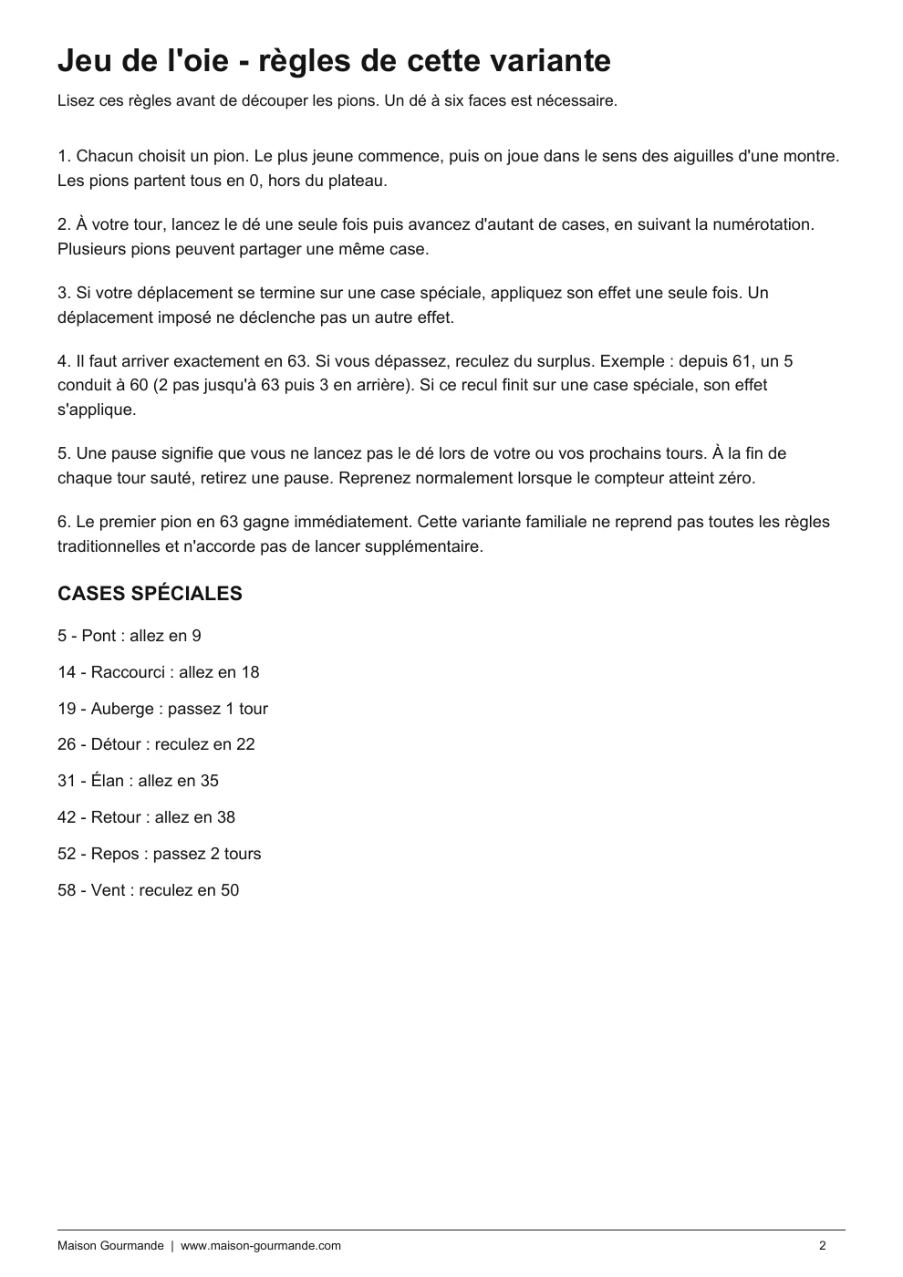 Jeu de l'oie - plateau règles pions - page 2