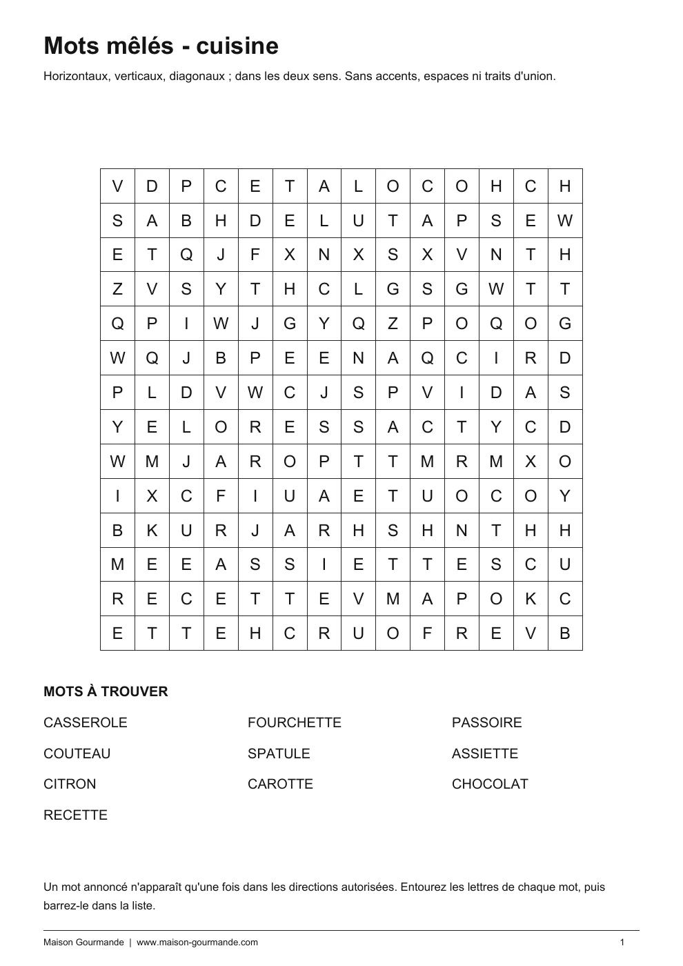 Mots mêlés - cuisine exploration - page 1