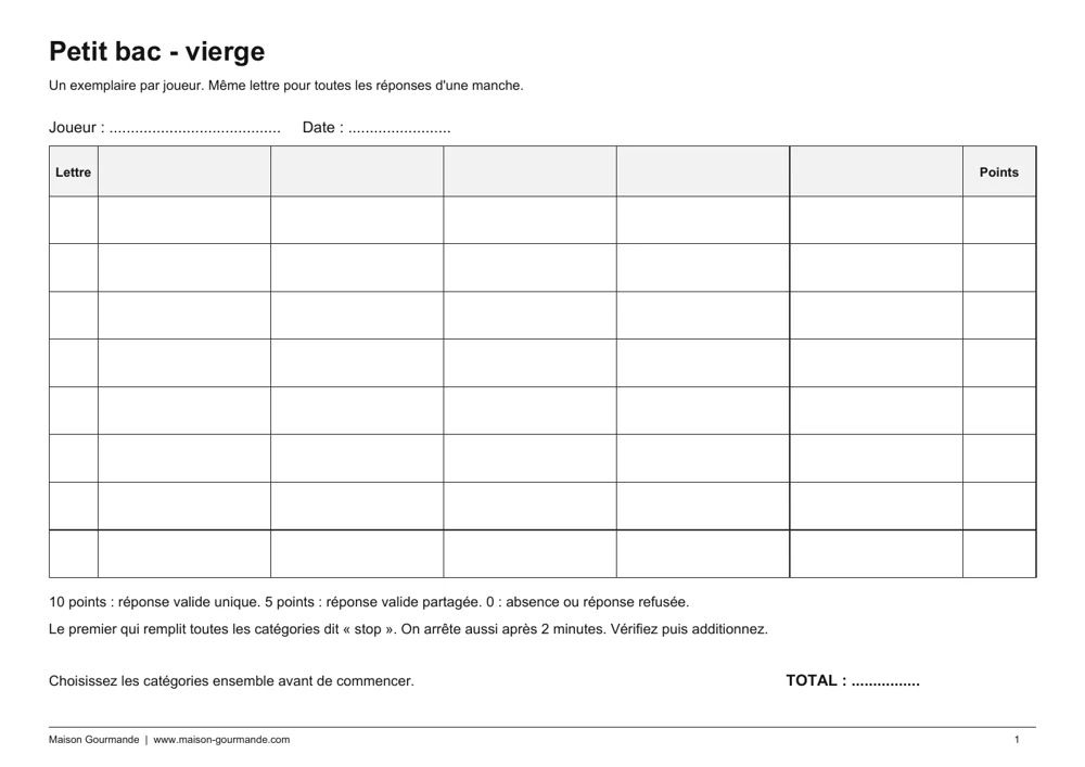 Petit bac - vierge - page 1