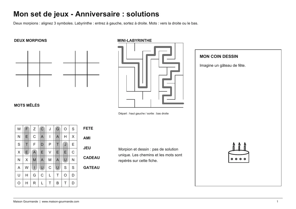 Set de table - anniversaire solution - page 1