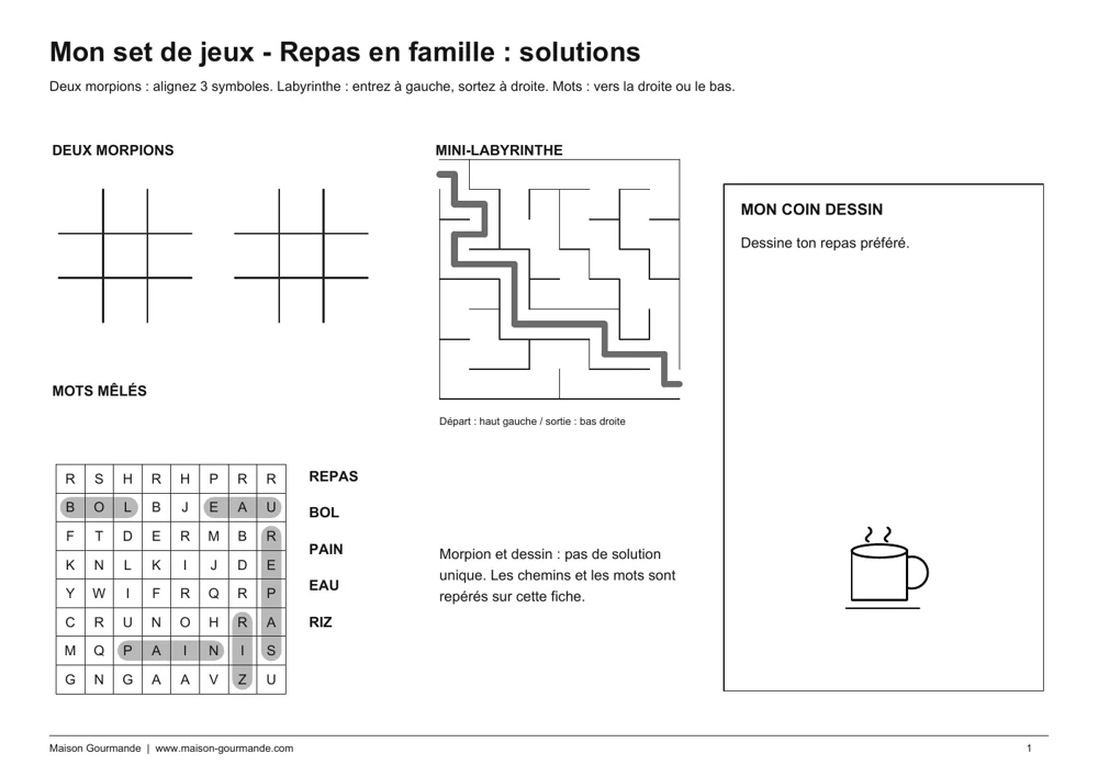 Set de table - famille solution - page 1