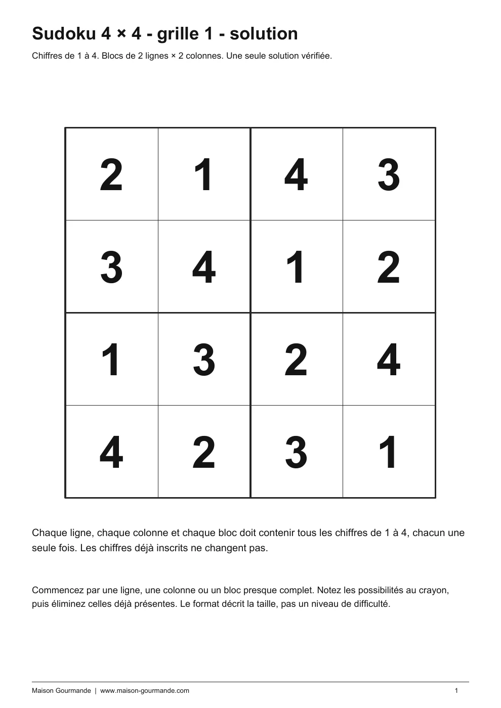 Sudoku - 4 × 4 1 solution - page 1