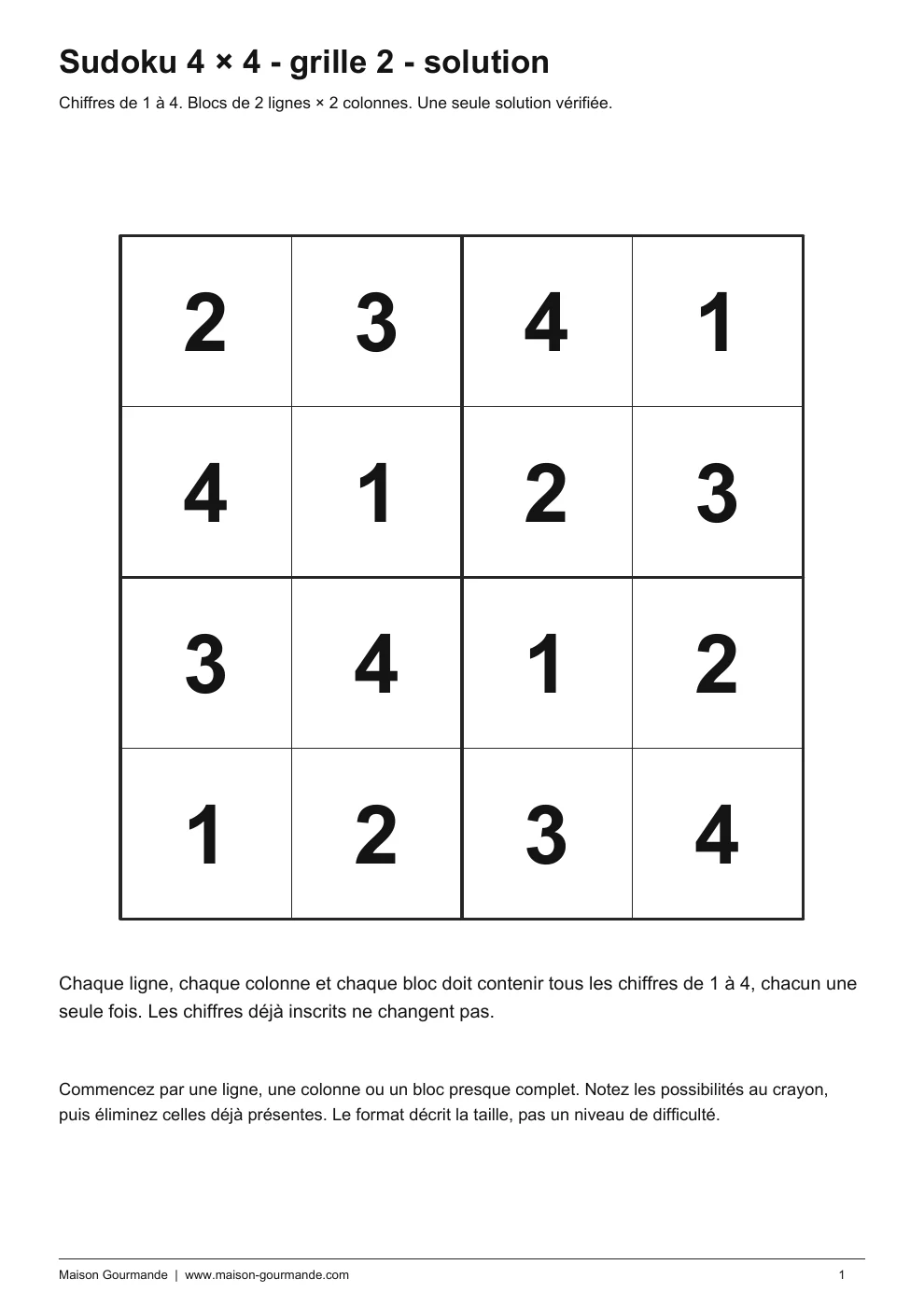 Sudoku - 4 × 4 2 solution - page 1