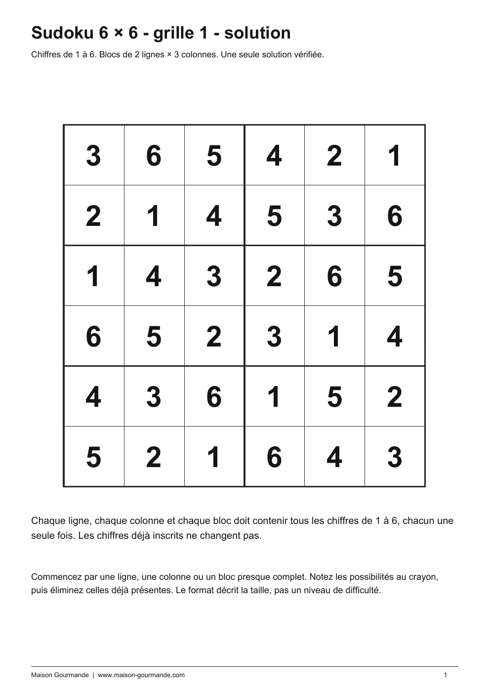 Sudoku - 6 × 6 1 solution - page 1