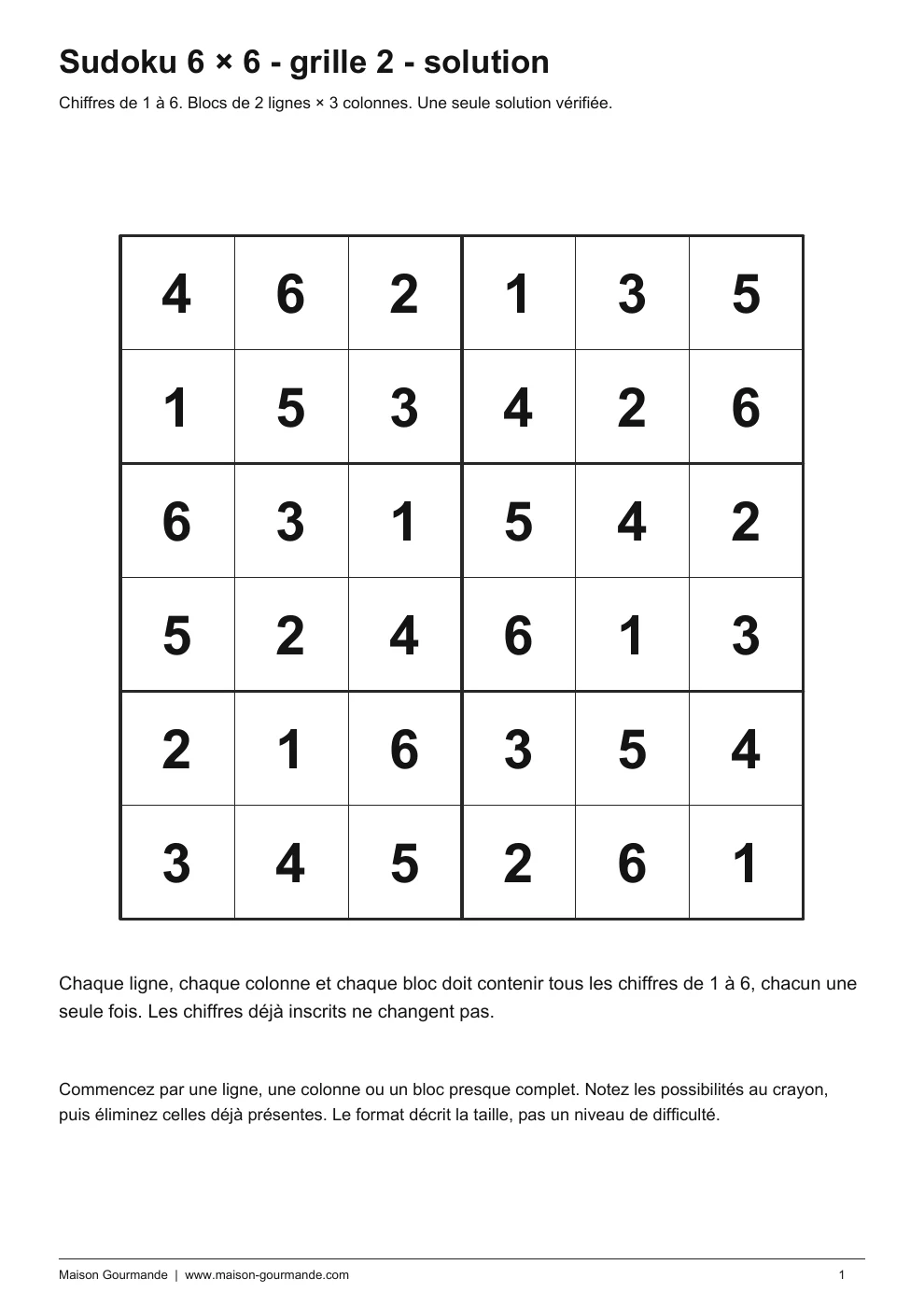 Sudoku - 6 × 6 2 solution - page 1