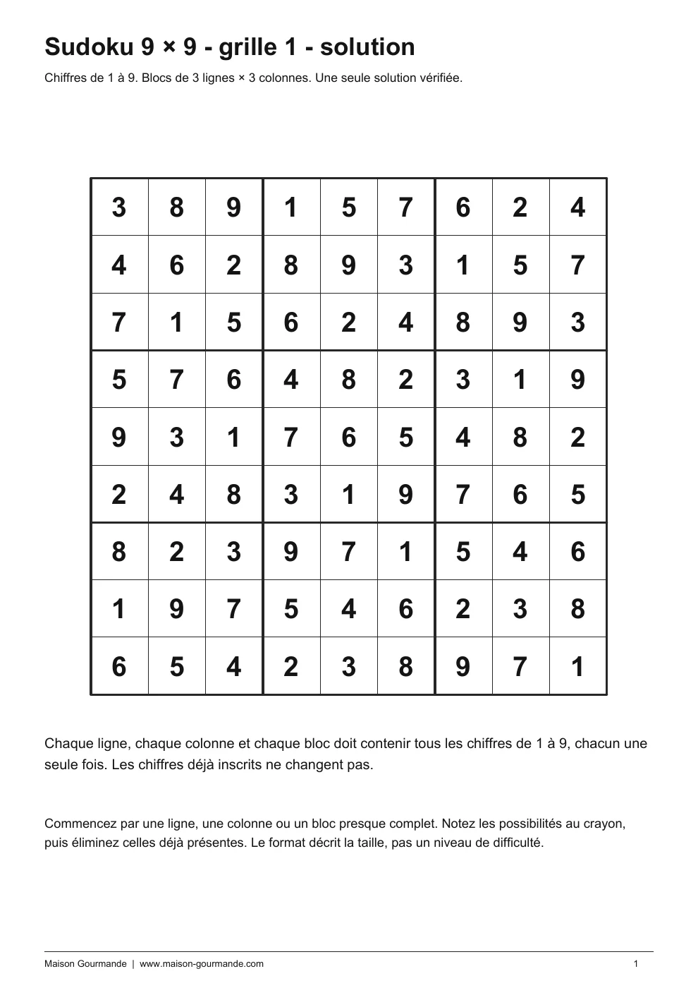Sudoku - 9 × 9 1 solution - page 1