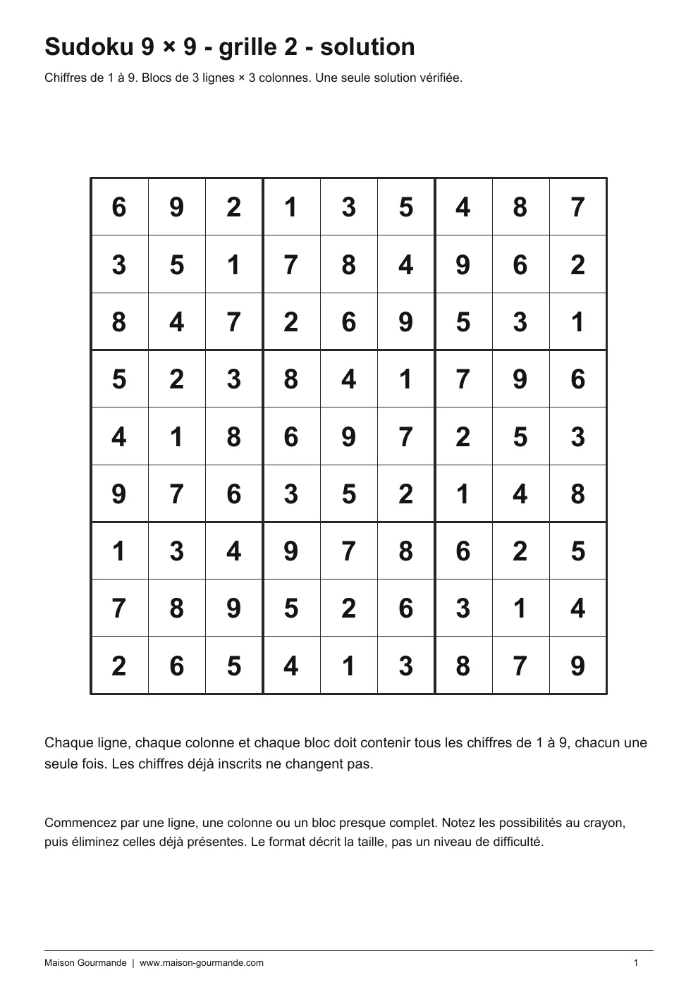 Sudoku - 9 × 9 2 solution - page 1